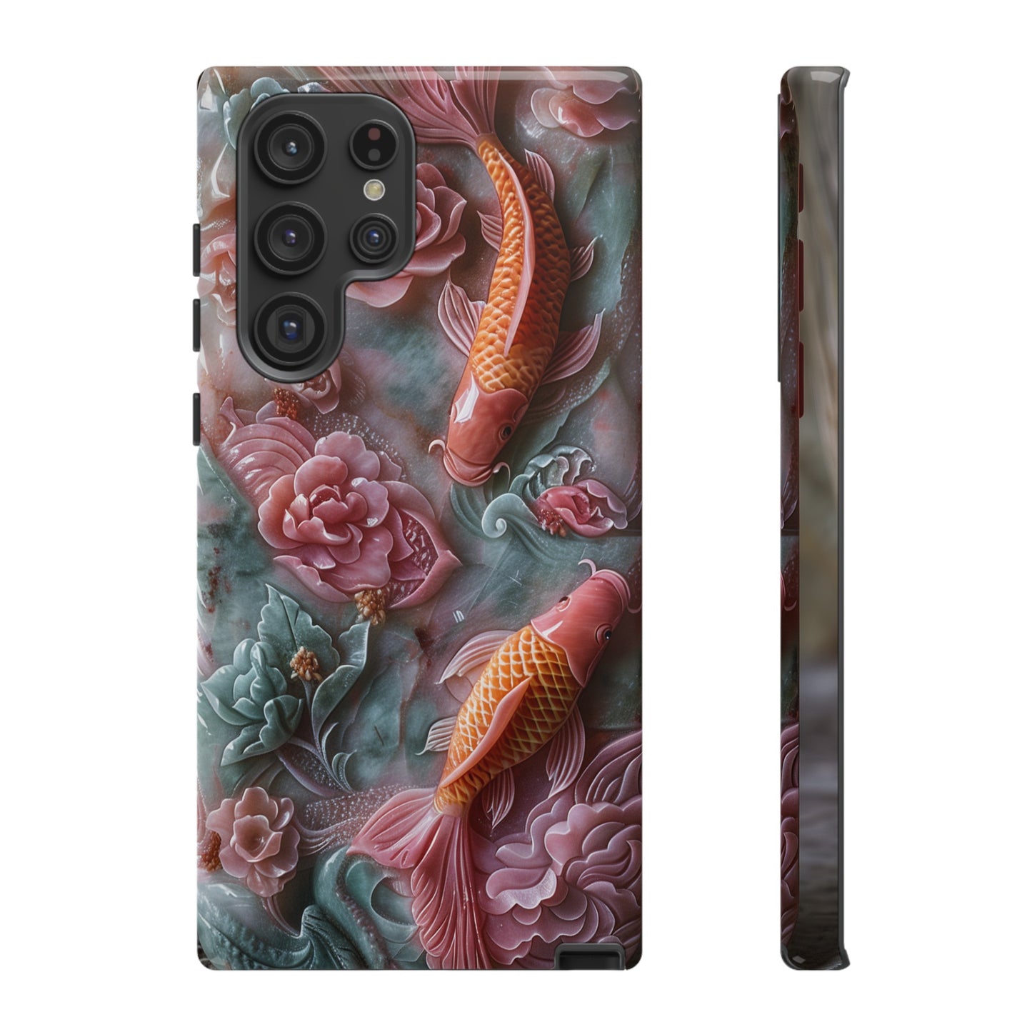 Pink Marble Fish Asian Jade Carving Koi Art Phone Case