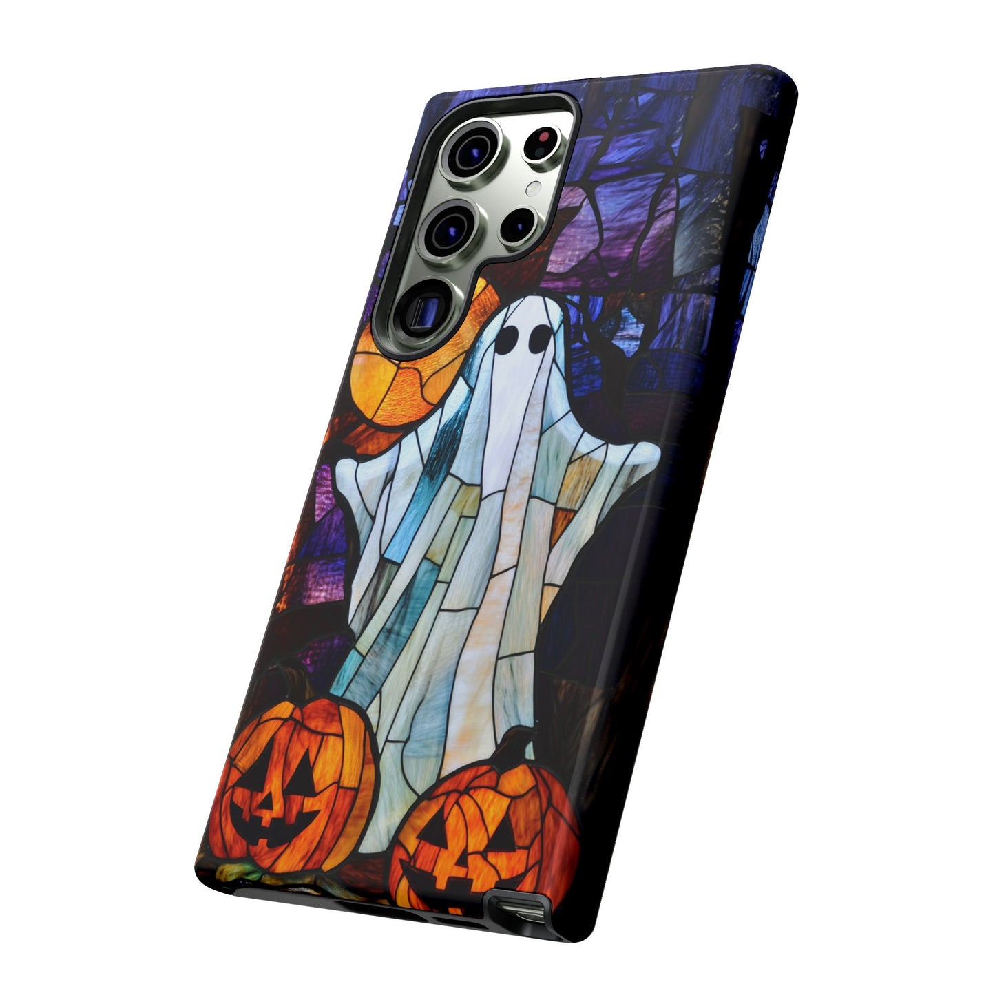 Stained Glass Halloween Ghost and Jack-o'-Lanterns Phone Cover