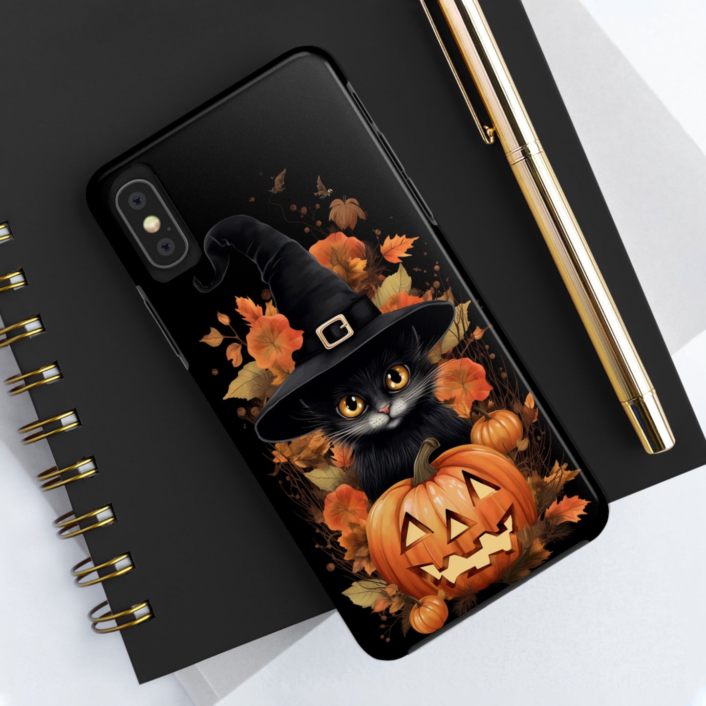 Trick or Treat Delight: Adorable Witch Cat Halloween Celebration | Whimsical iPhone Case