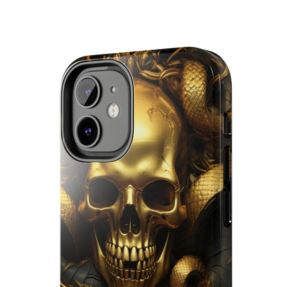 iPhone 14 Case Dark Elegance: Gold Skulls and Snakes Tough iPhone Case | An Edgy Goth Delight