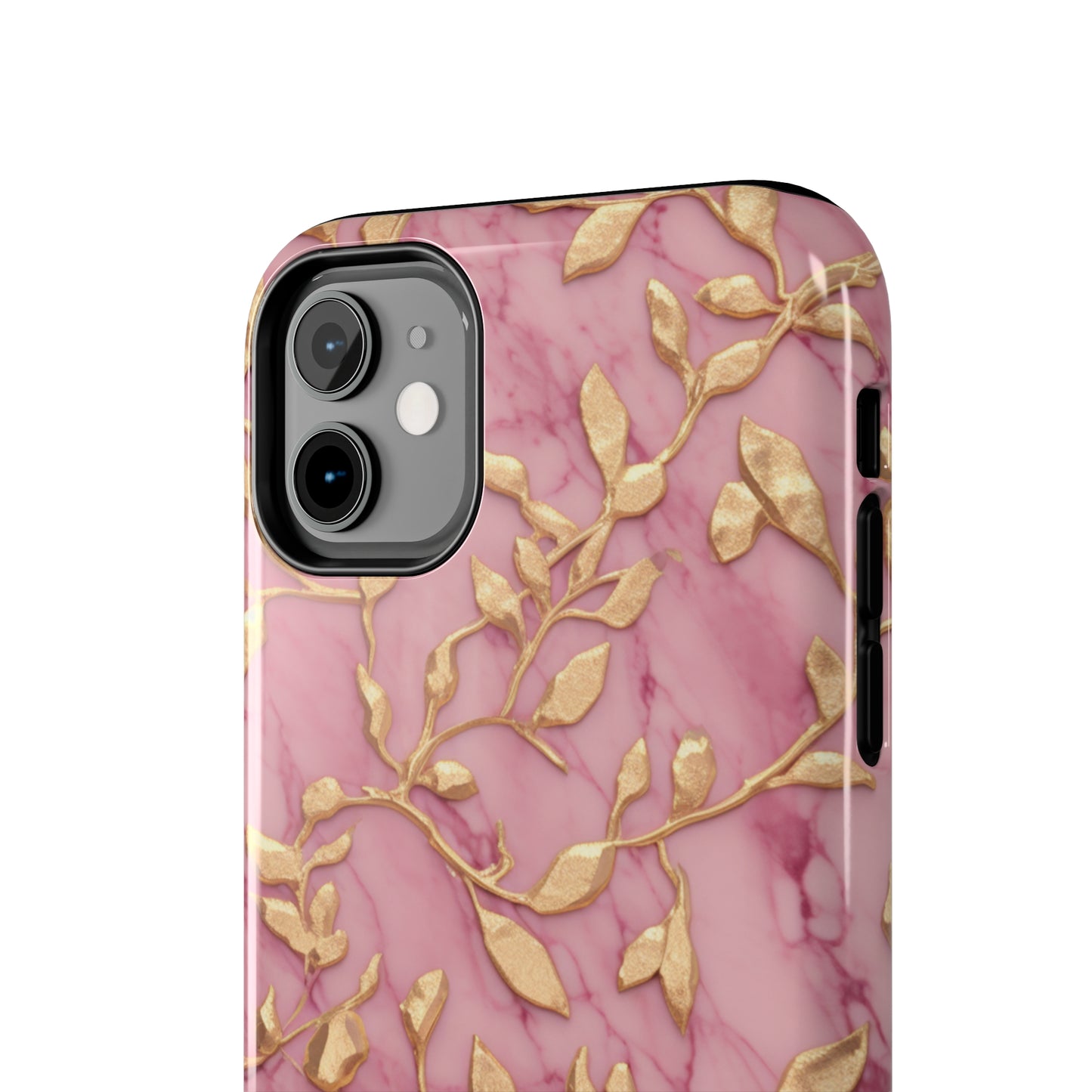 iPhone 14 Case Alluring Elegance: Pink & Gold Leaf Tough iPhone Case