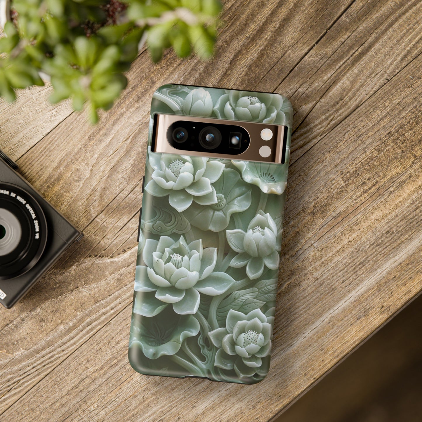 Green Jade Lotus Floral Art Phone Case