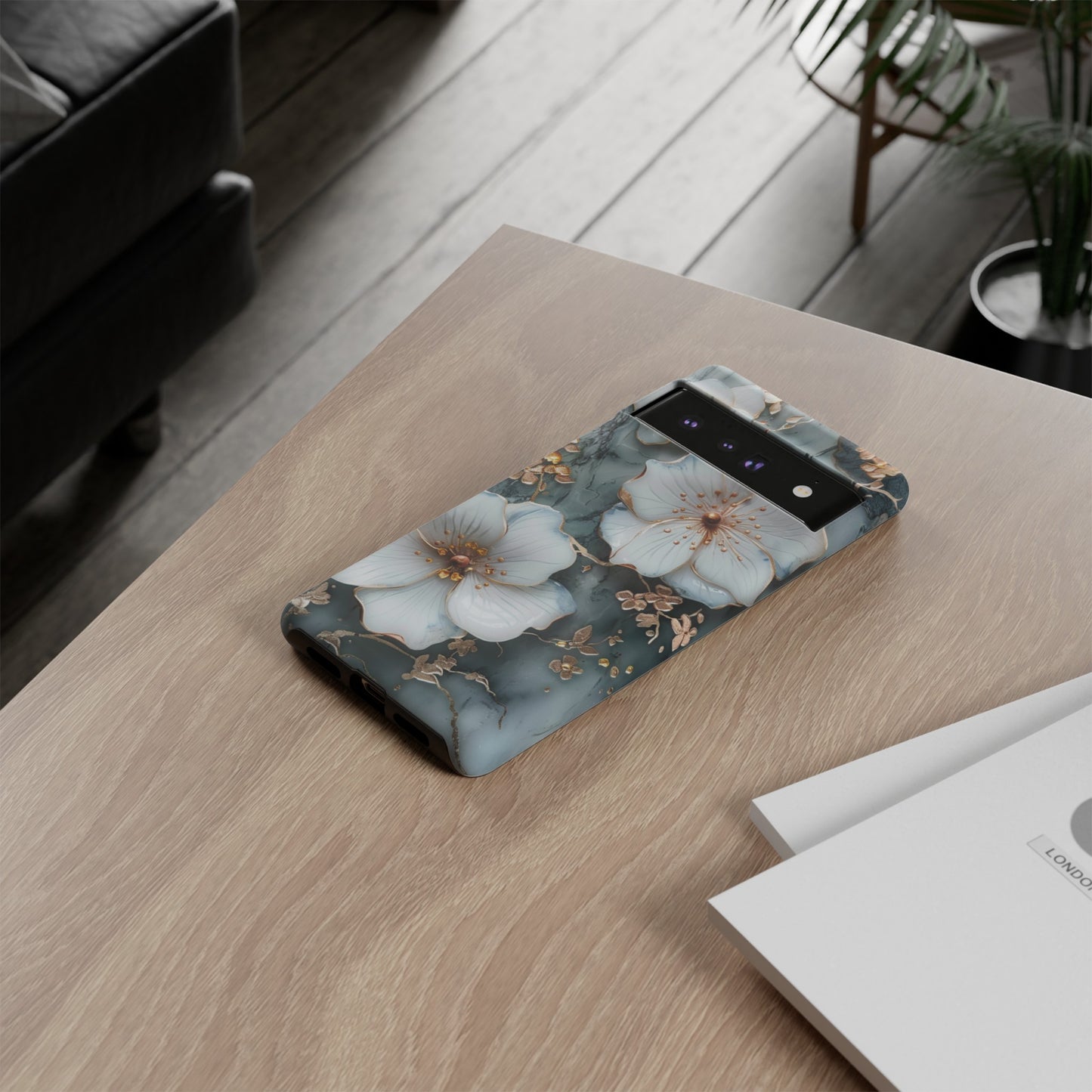 White Flower on Marble Stone  Phone Case