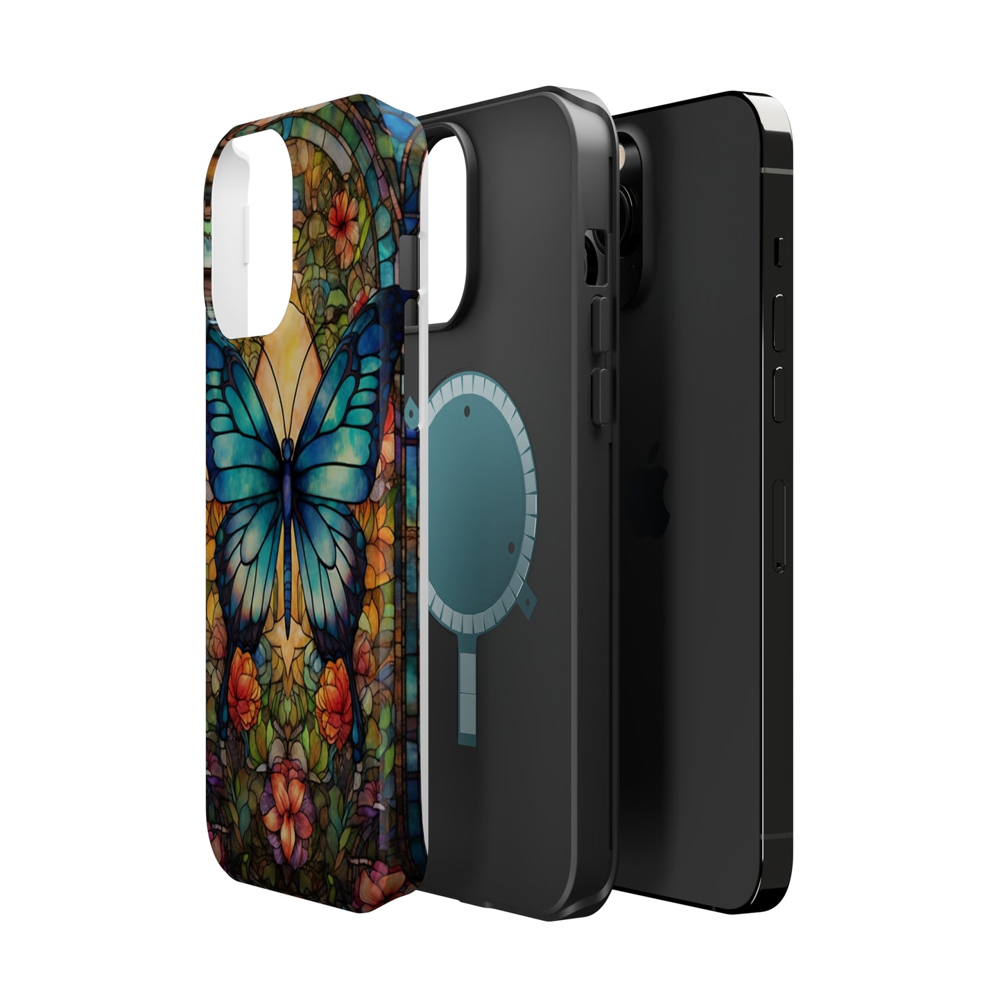 Butterfly Stained Glass MagSafe iPhone Case | Floral Aesthetic Art Retro Phone Tough Case iPhone 14 Plus 13 12 7 8 SE Hippie Boho Style