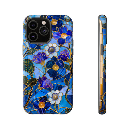 Blue Floral Stained Glass Gold Inlay Wild Flowers Phone Case