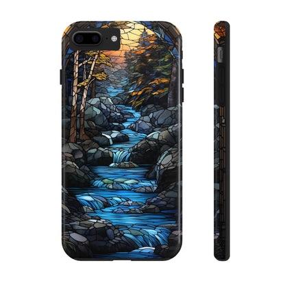 Stained Glass Stone Bridge and River Phone Case: Art Nouveau Floral Design | Bohemian Elegance Compatible with iPhone 14 Pro Max