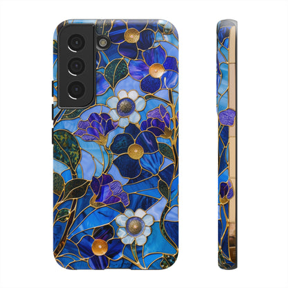 Blue Floral Stained Glass Gold Inlay Wild Flowers Phone Case