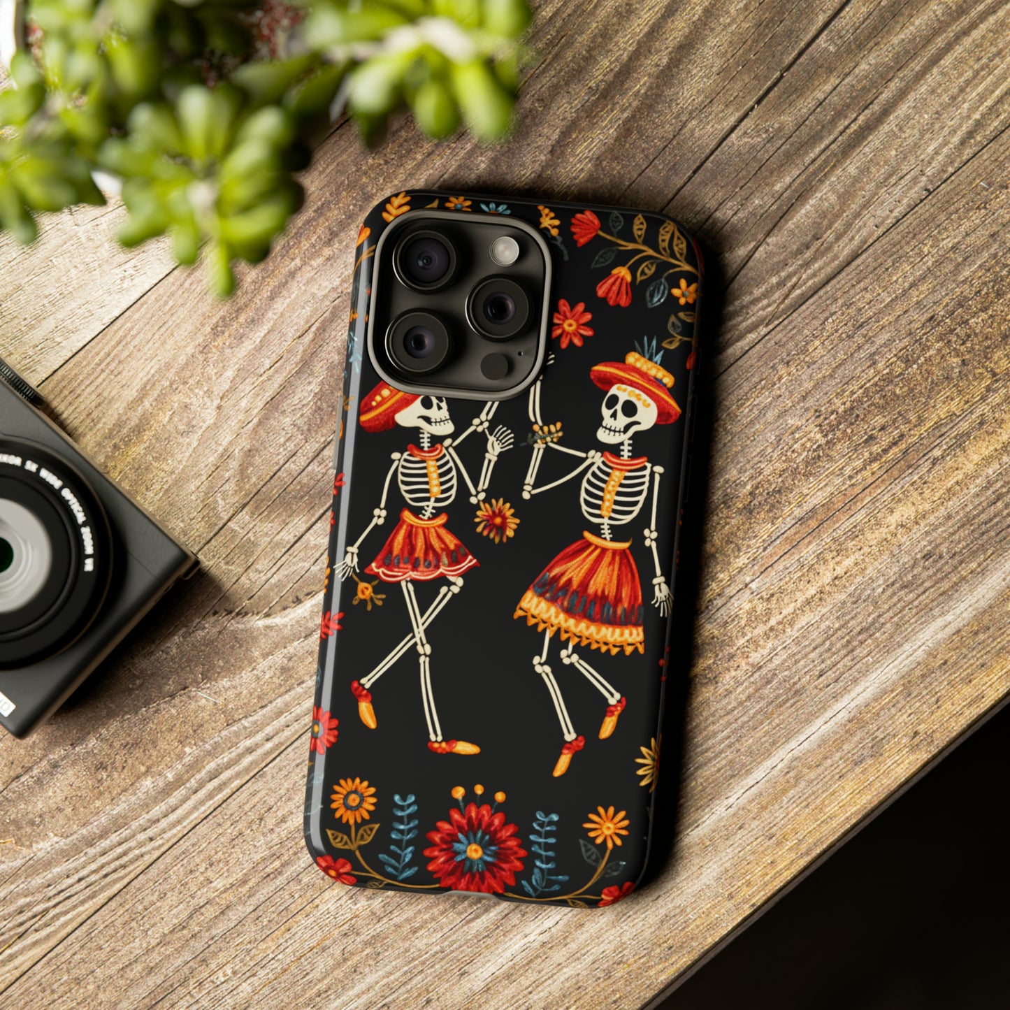 Dead Can Dance, iPhone 15 case, Floral Embroidery Skeletons | Whimsical Dance of the Departed for Google Pixel, iPhone & Samsung Galaxy