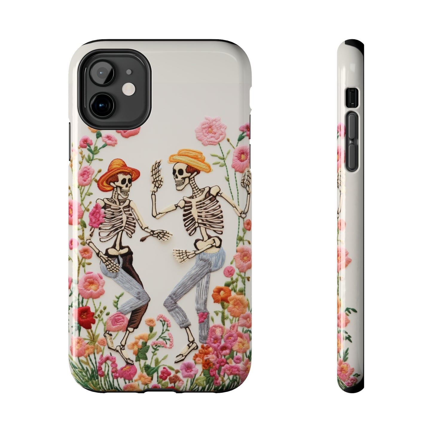 Dancing Halloween Skeletons Embroidery iPhone Case | iPhone X to iPhone 14 Pro Max