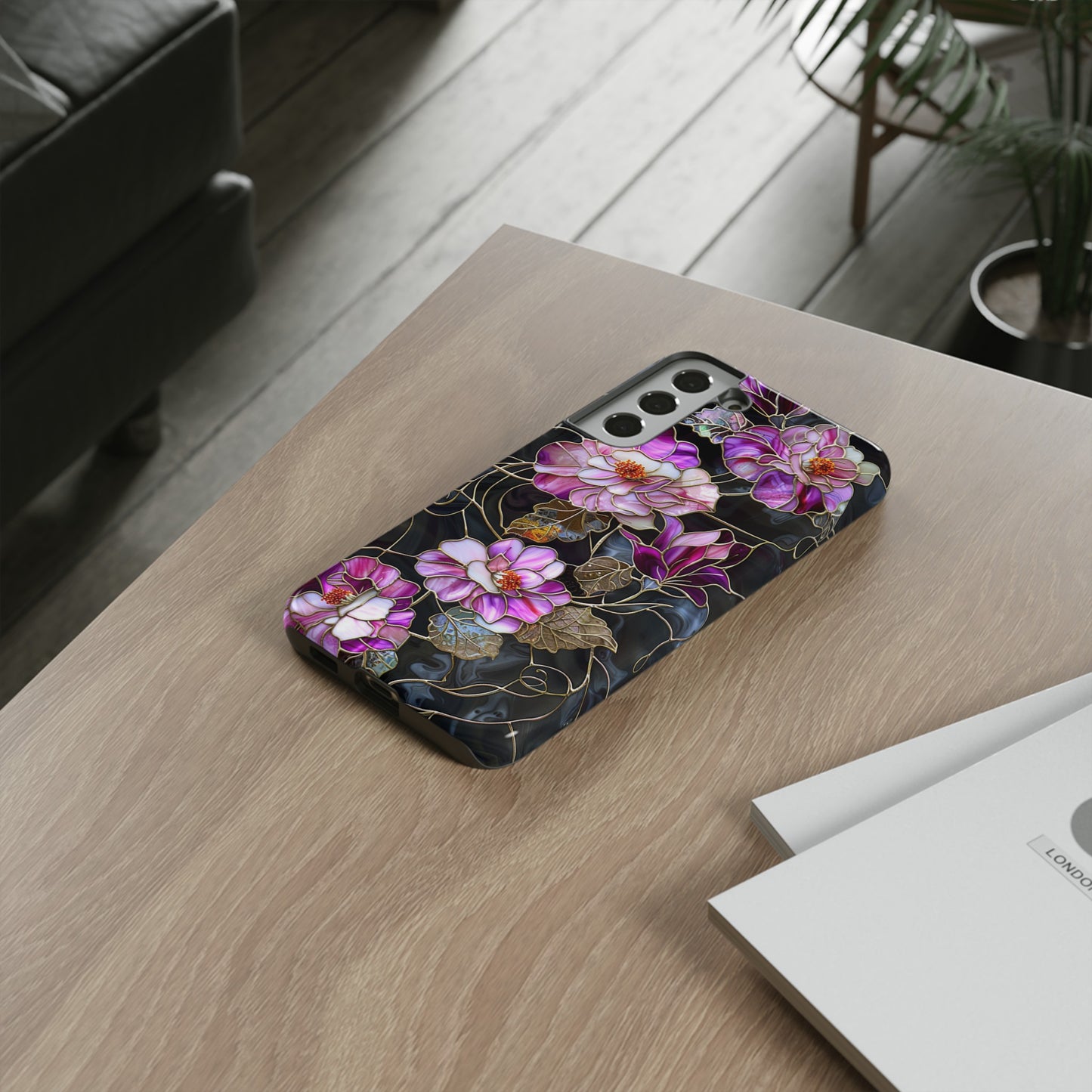 Magenta Color Floral Stained Glass Phone Case