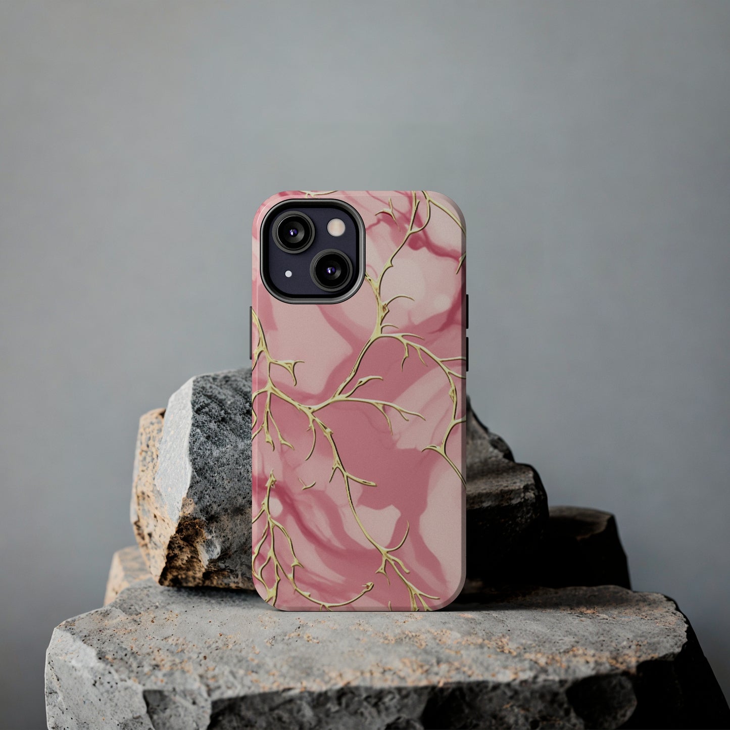 iPhone Elegance Unveiled: Pink & Gold Leaf Marble | Premium Tough iPhone Case