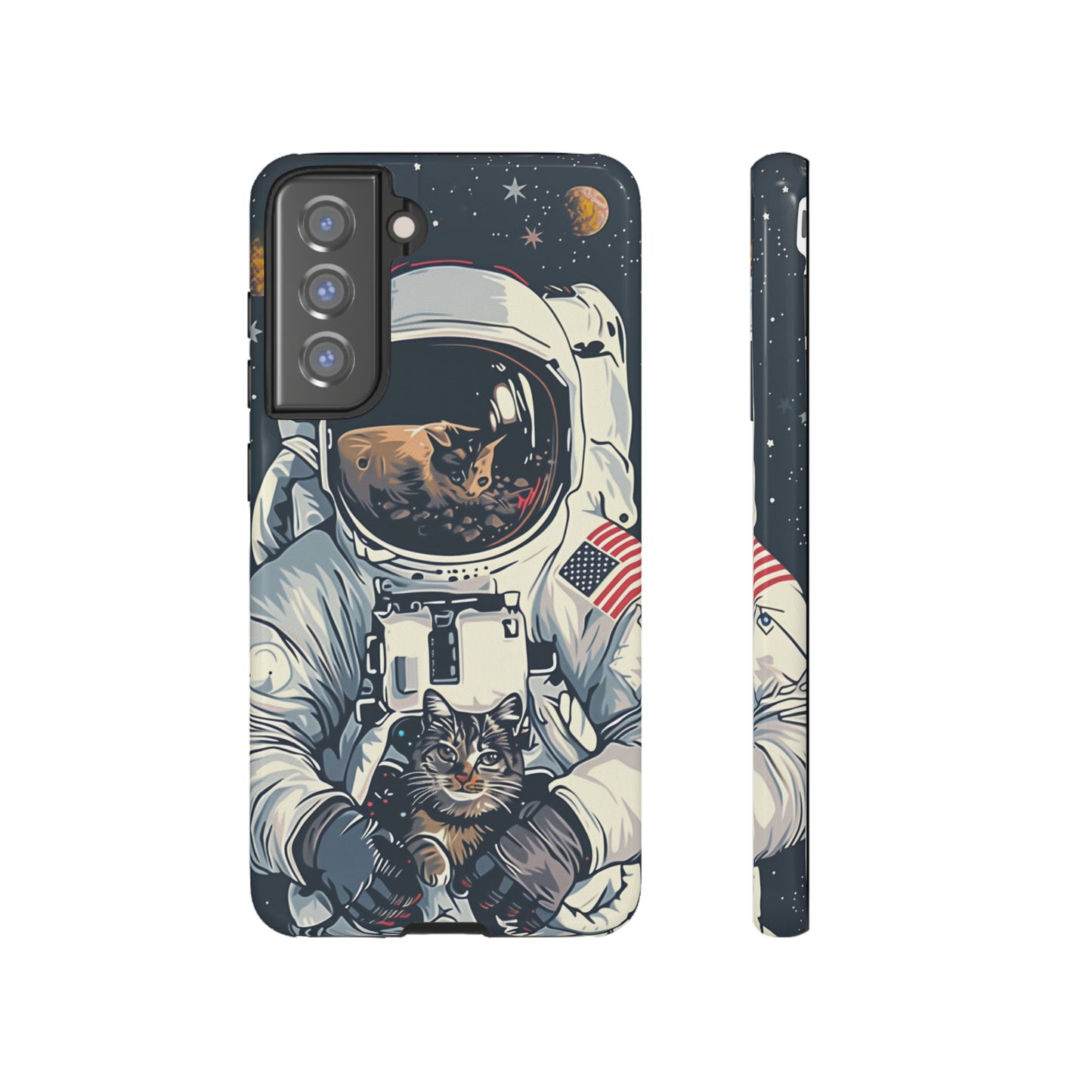 The Astronaut and the Cosmic Cat Phone Case