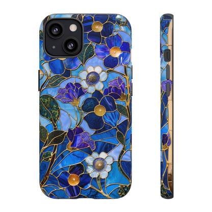 Blue Floral Stained Glass Gold Inlay Wild Flowers Phone Case