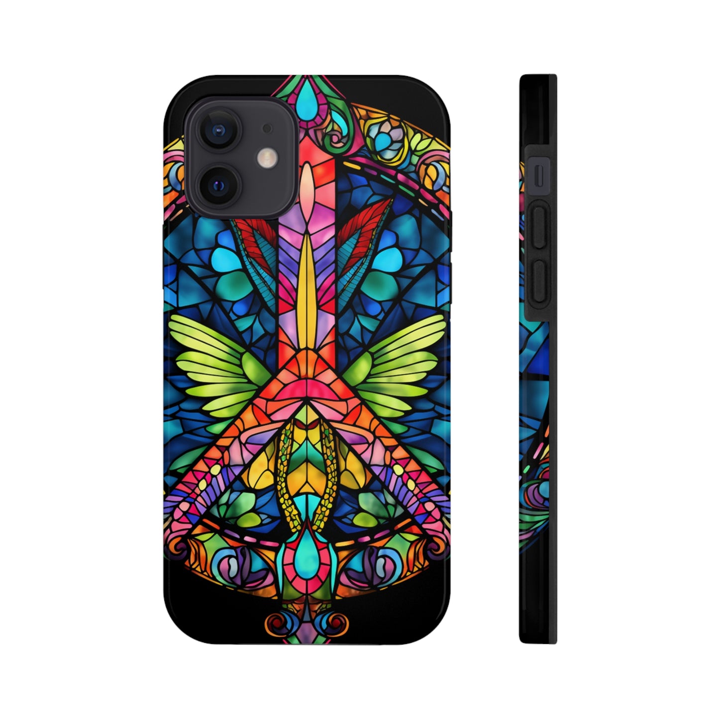 Peace Stained Glass Tough iPhone Case | Trippy Psychedelic Art Flowers Floral Aesthetic Retro iPhone 14 Plus 13 12 7 8 Se Trendy Hippie Boho