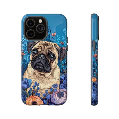 Cute Pug Dog Blue Floral Design Phone Case