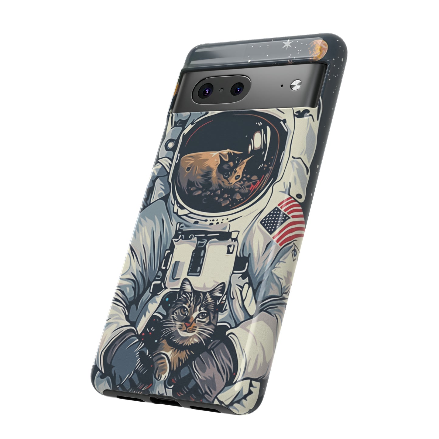 The Astronaut and the Cosmic Cat Phone Case