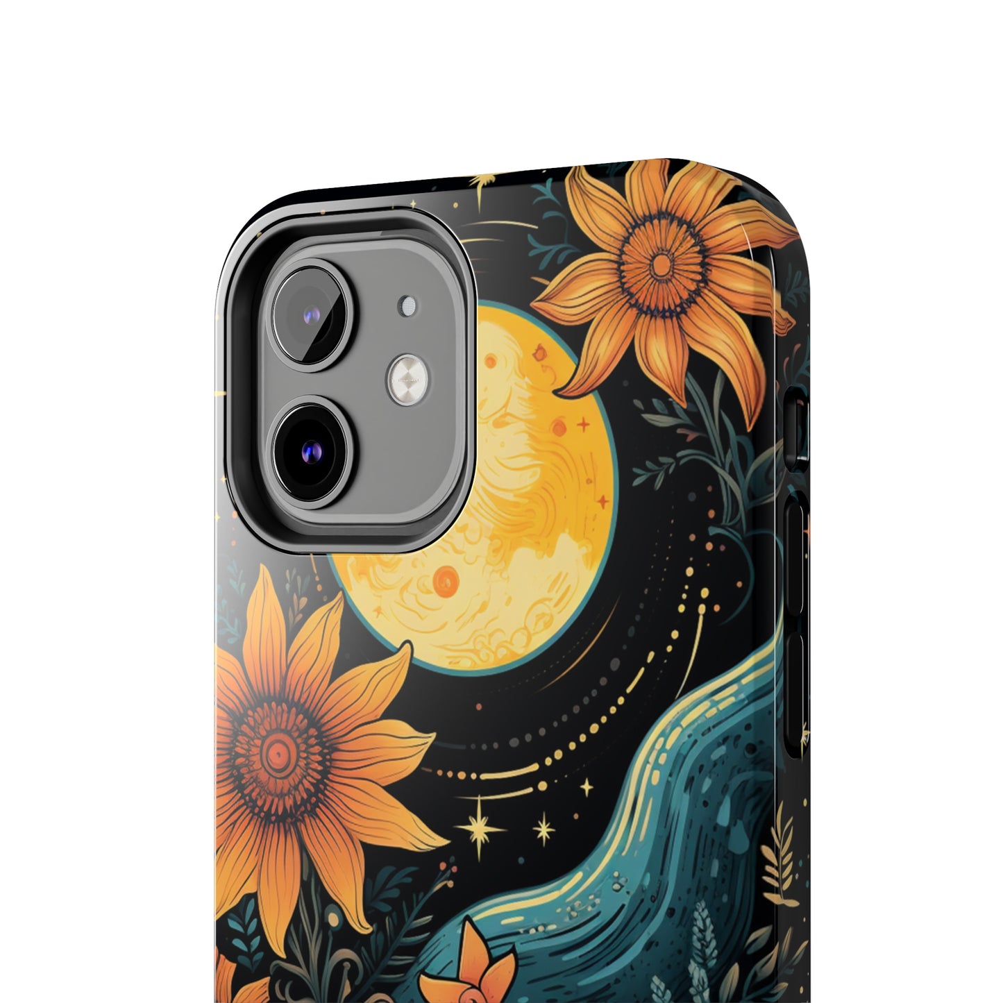 Boho Meets Cottagecore: Floral Sun, Moon & Stars iPhone Case – A Celestial Delight