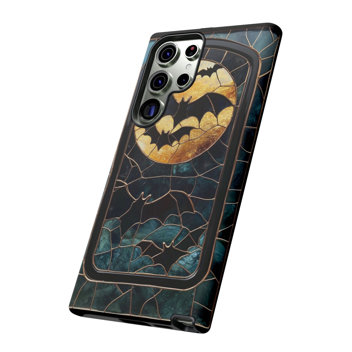 Halloween Phone Case Bats Stained Glass Style Spooky Moon Phone Cover