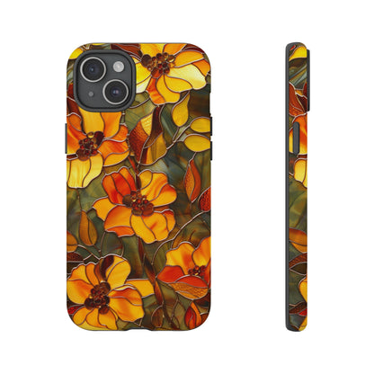 Orange Floral Phone Case Stained Glass Style