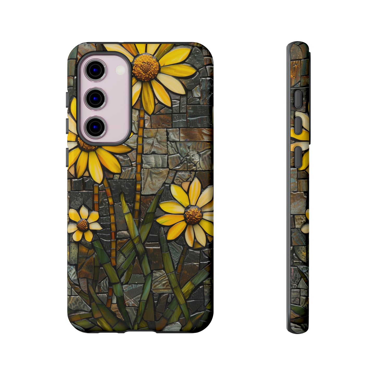 Yellow and Gold Daisy Mosaic Stained Glass Phone Case for iPhone 15, 14, Pro Max, 13, 12 & Samsung Galaxy S23, S22, S21, Google Pixel