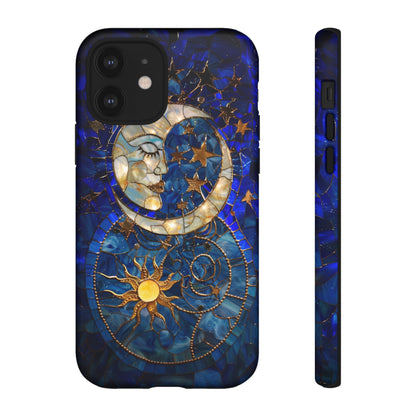 Celestial Stained Glass Moon and Stars Phone Case, Night Sky iPhone 15 Case