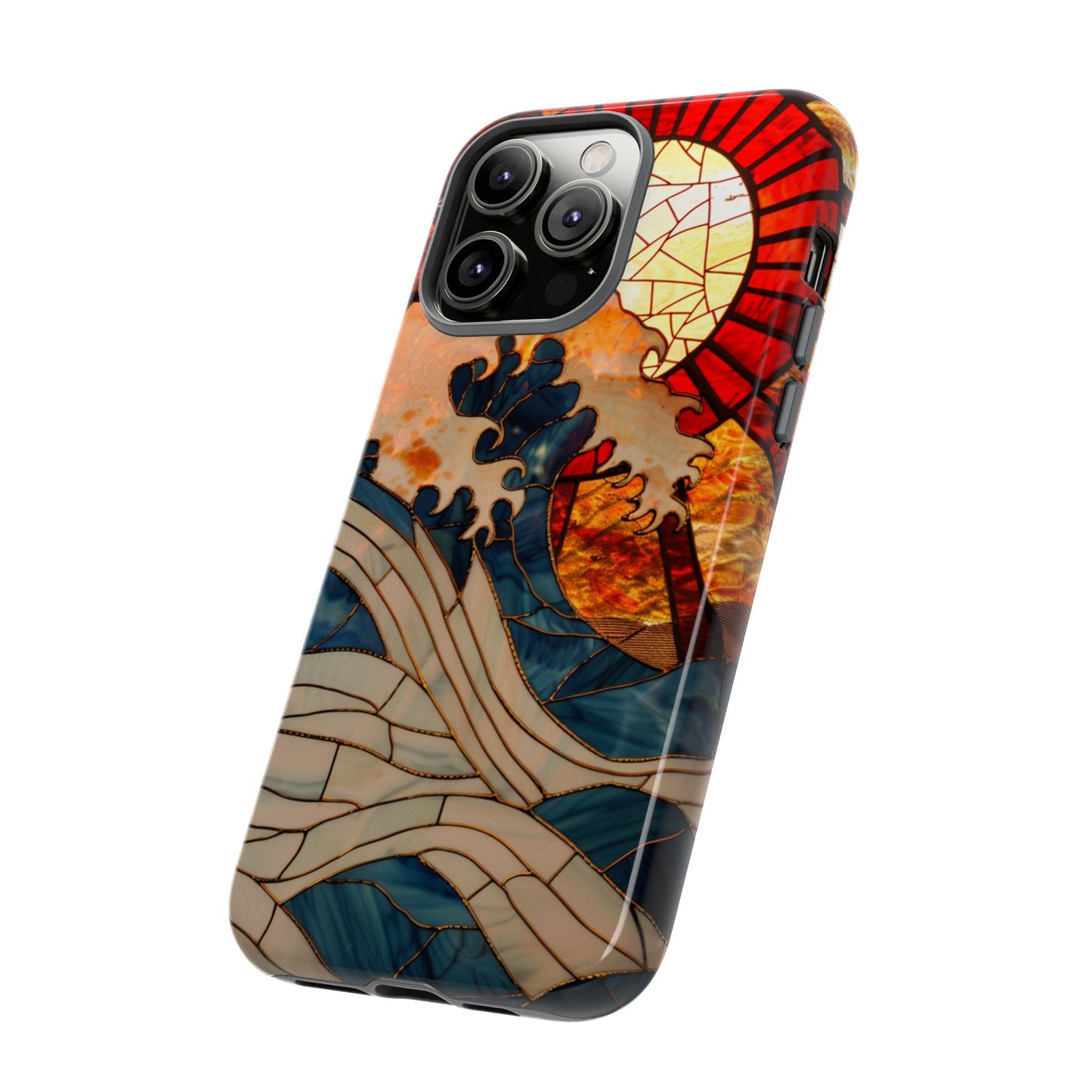 Japanese Rising Sun Phone Case Stained Glass Ocean Wave