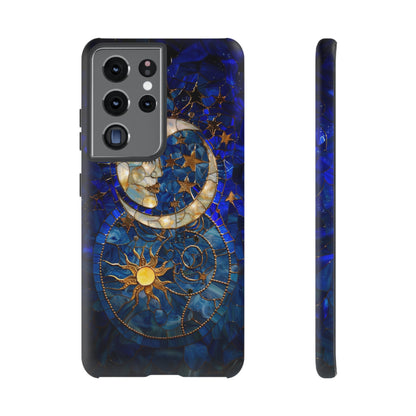 Celestial Stained Glass Moon and Stars Phone Case, Night Sky iPhone 15 Case