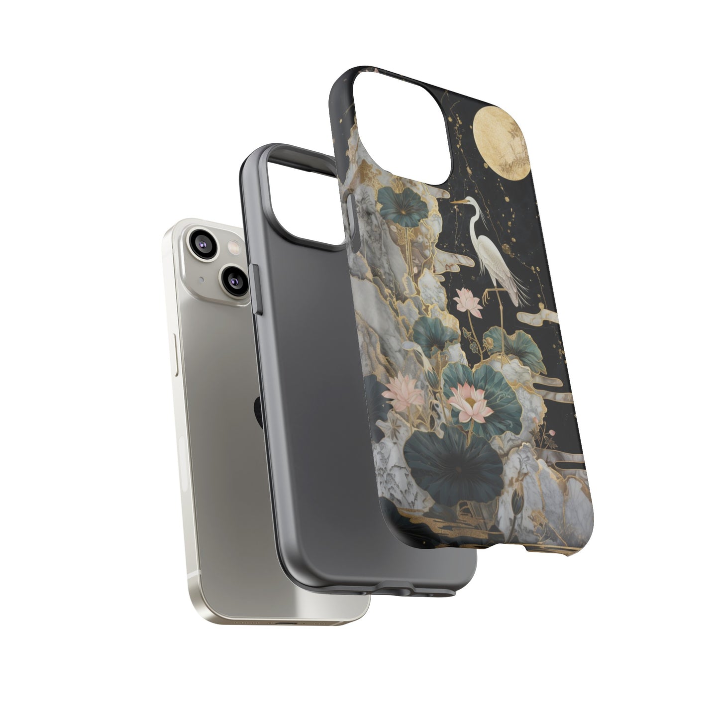 Heron and Moon Floral Zen Art Phone Case