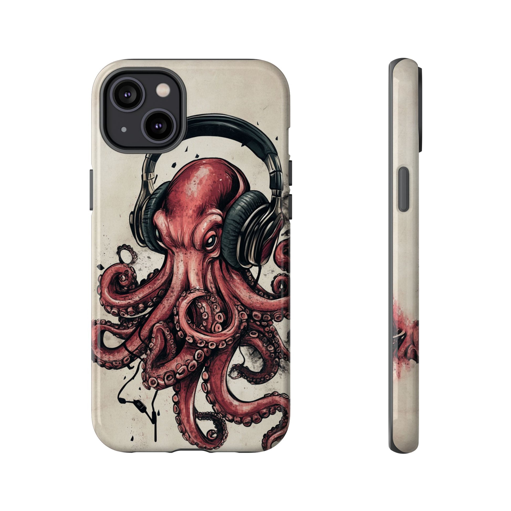 Retro Japanese octopus headphones phone case for iPhone 15