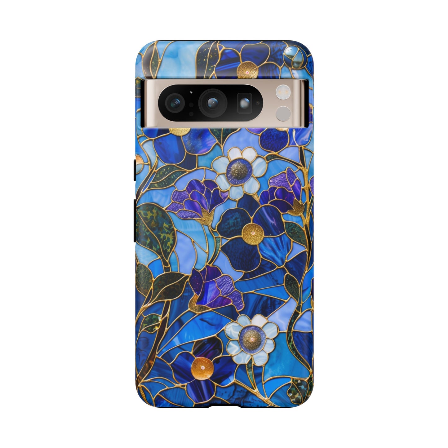 Blue Floral Stained Glass Gold Inlay Wild Flowers Phone Case