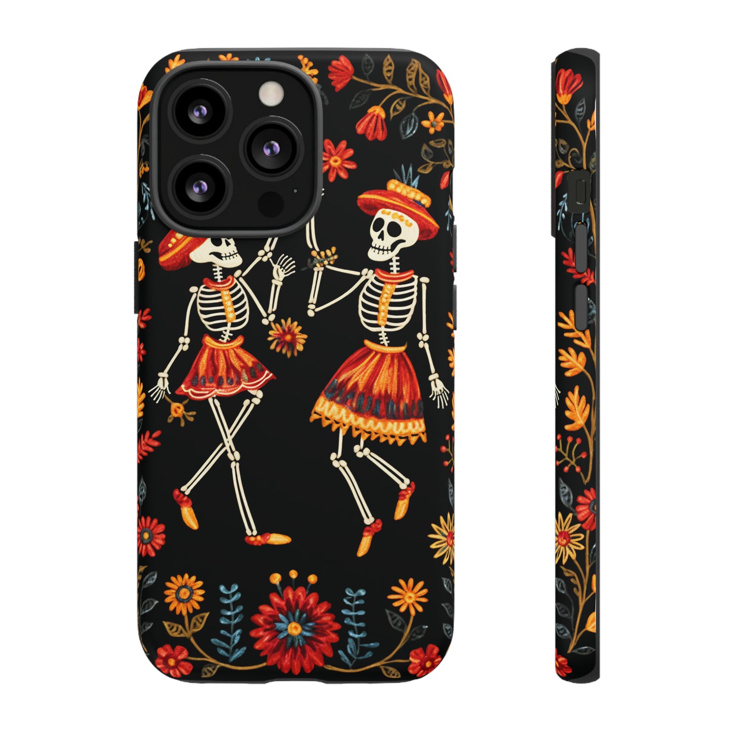 Dead Can Dance, iPhone 15 case, Floral Embroidery Skeletons | Whimsical Dance of the Departed for Google Pixel, iPhone & Samsung Galaxy