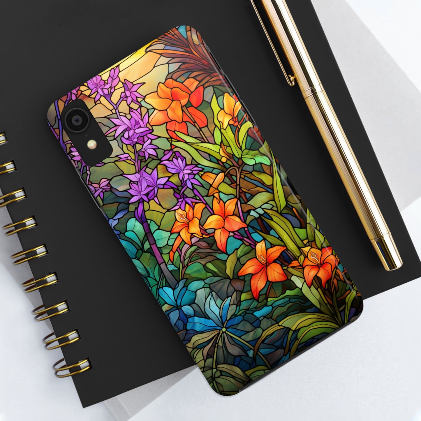 Stained Glass Phone Case Floral Aesthetic Art Nouveau Retro Samsung Galaxy Phone Tough Case iPhone 14 Plus 13 12 7 8 Se Hippie Boho