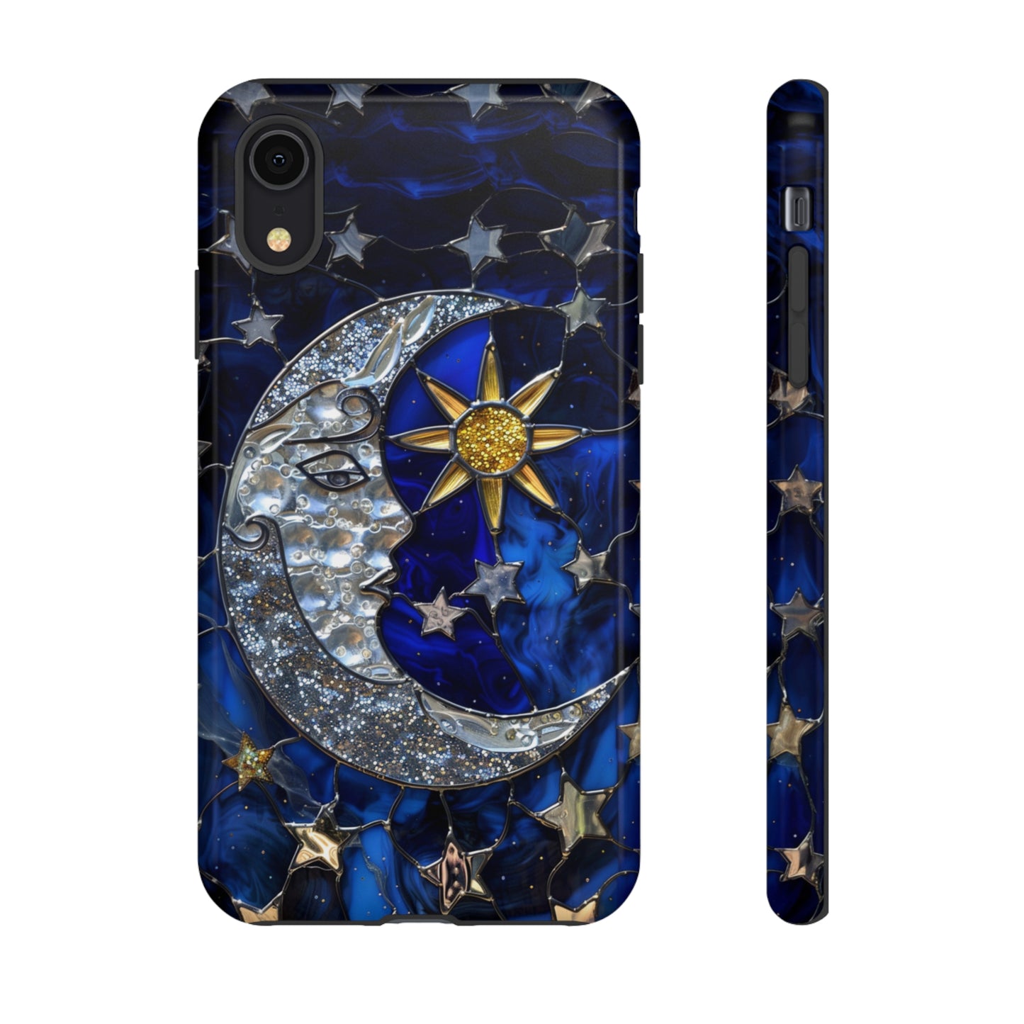 Cosmic Moon & Stars Stained Glass Starry Night Phone Case