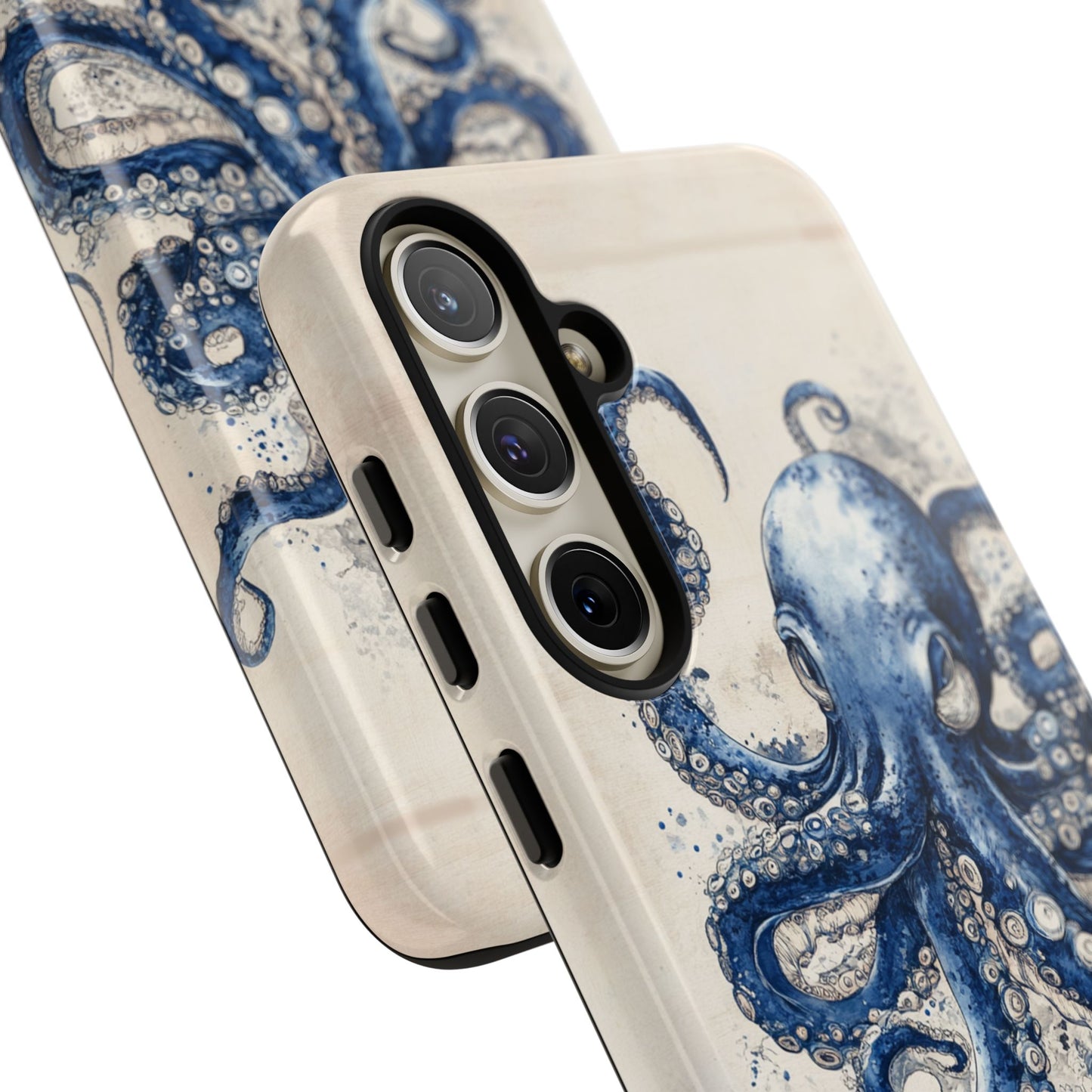 Vintage Japanese Art Style Blue Octopus and Waves Phone Cover