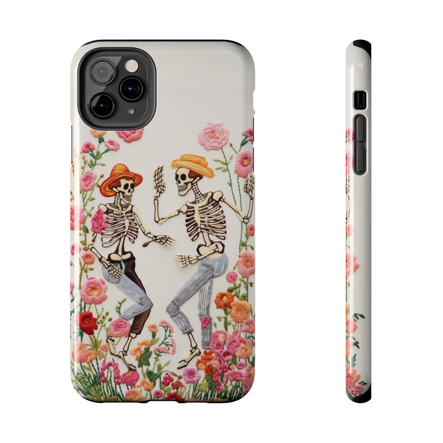 Dancing Halloween Skeletons Embroidery iPhone Case | iPhone X to iPhone 14 Pro Max