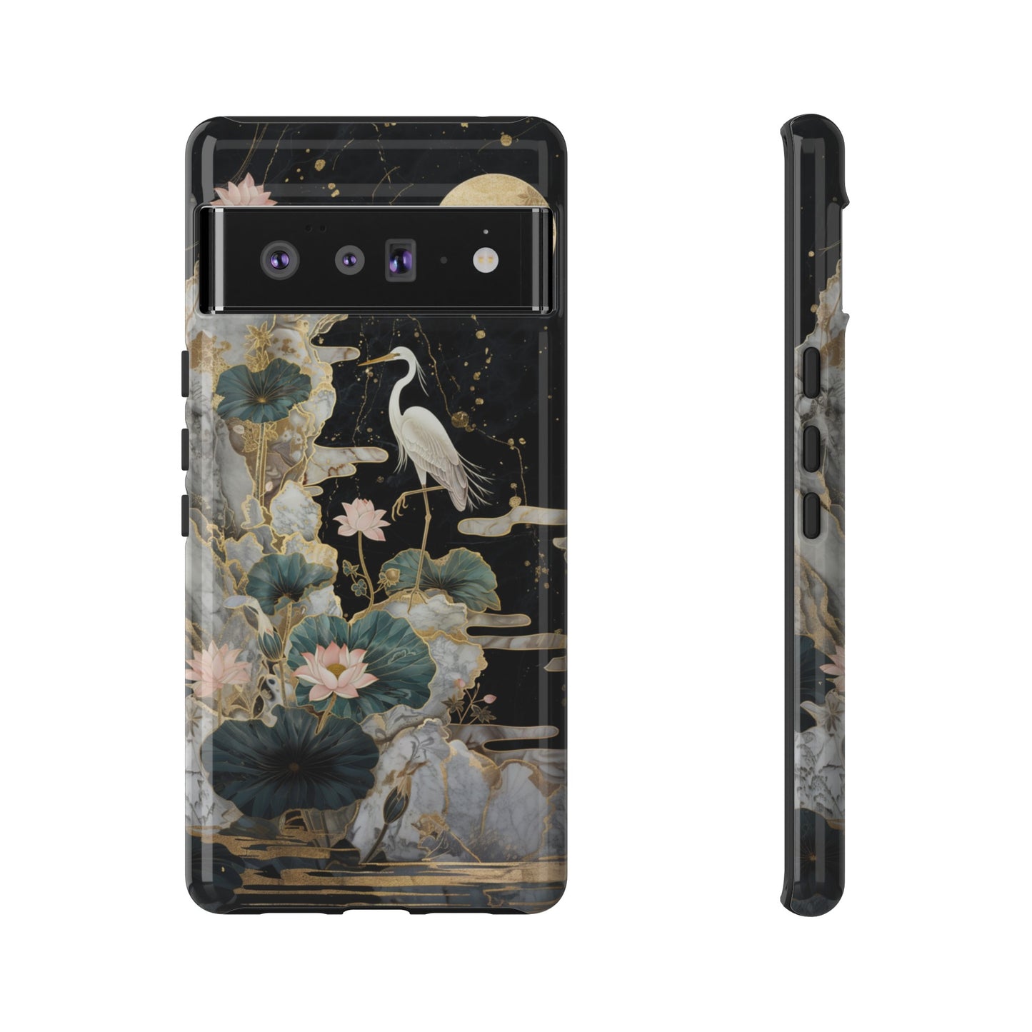 Heron and Moon Floral Zen Art Phone Case