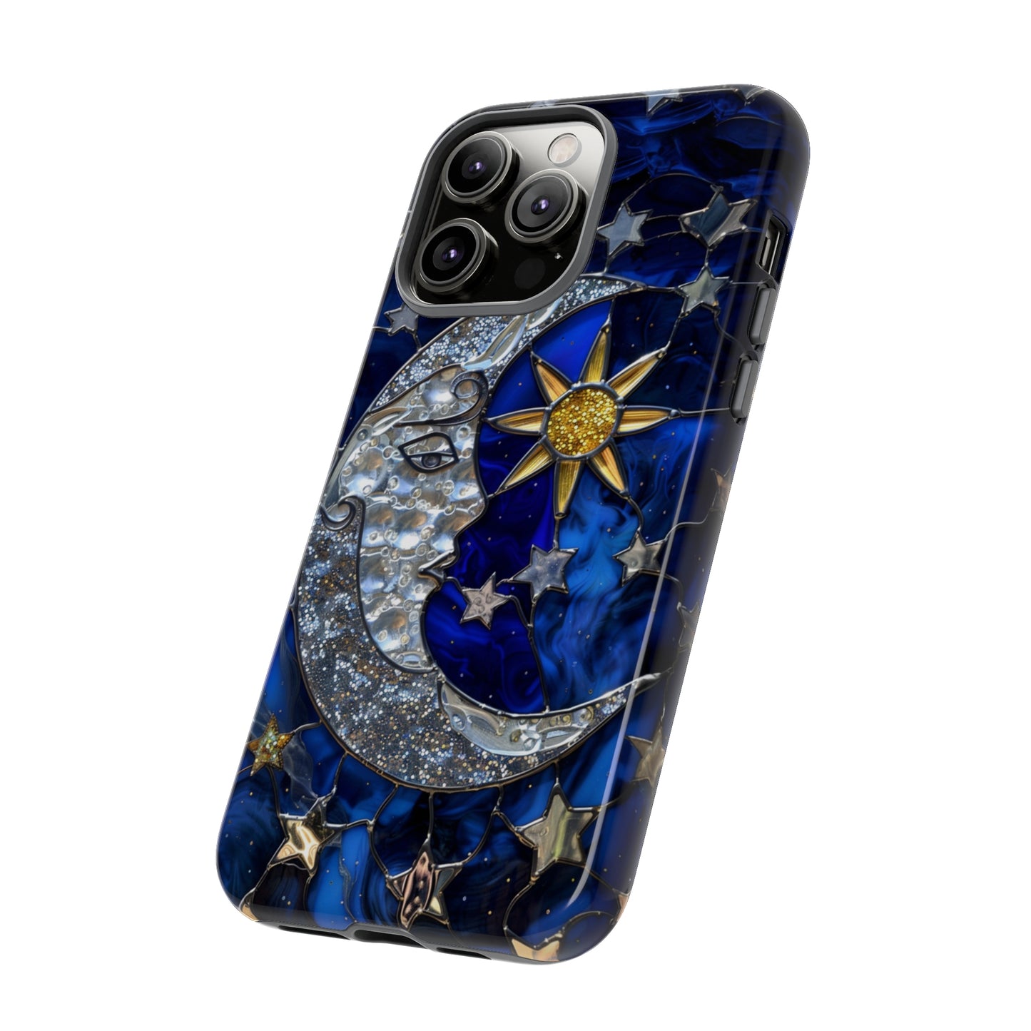 Cosmic Moon & Stars Stained Glass Starry Night Phone Case