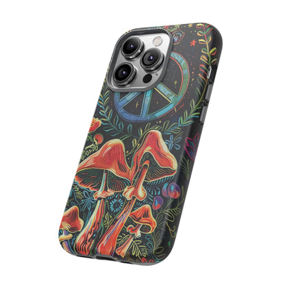 Embroidery Style Magic Mushrooms and Peace Sign Phone Case