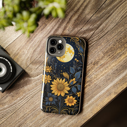 Starry Night Boho Meets Cottagecore: Floral Sun, Moon & Stars iPhone Case