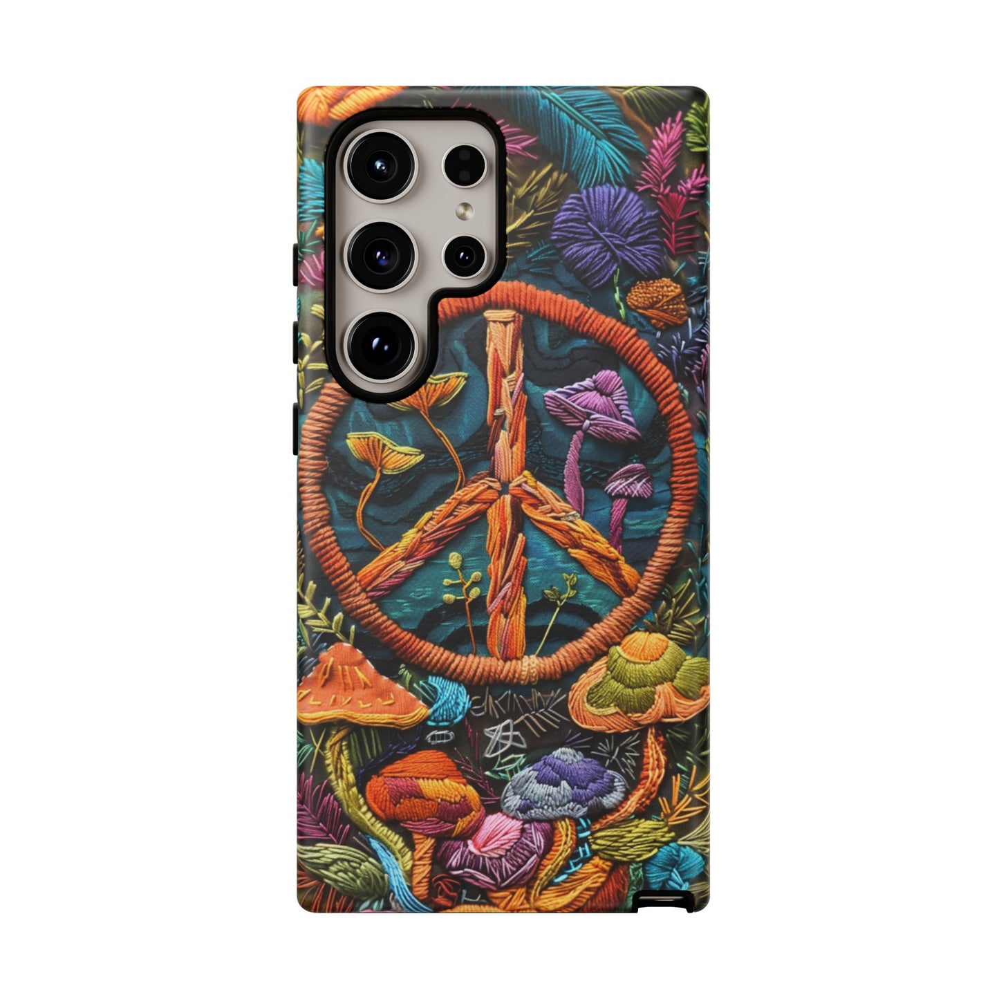 Embroidery Style Magic Mushrooms and Peace Sign Phone Case