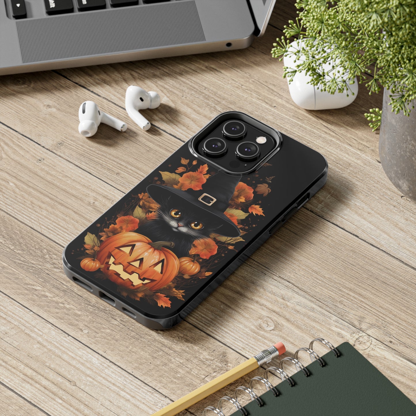 Trick or Treat Delight: Adorable Witch Cat Halloween Celebration | Whimsical iPhone Case