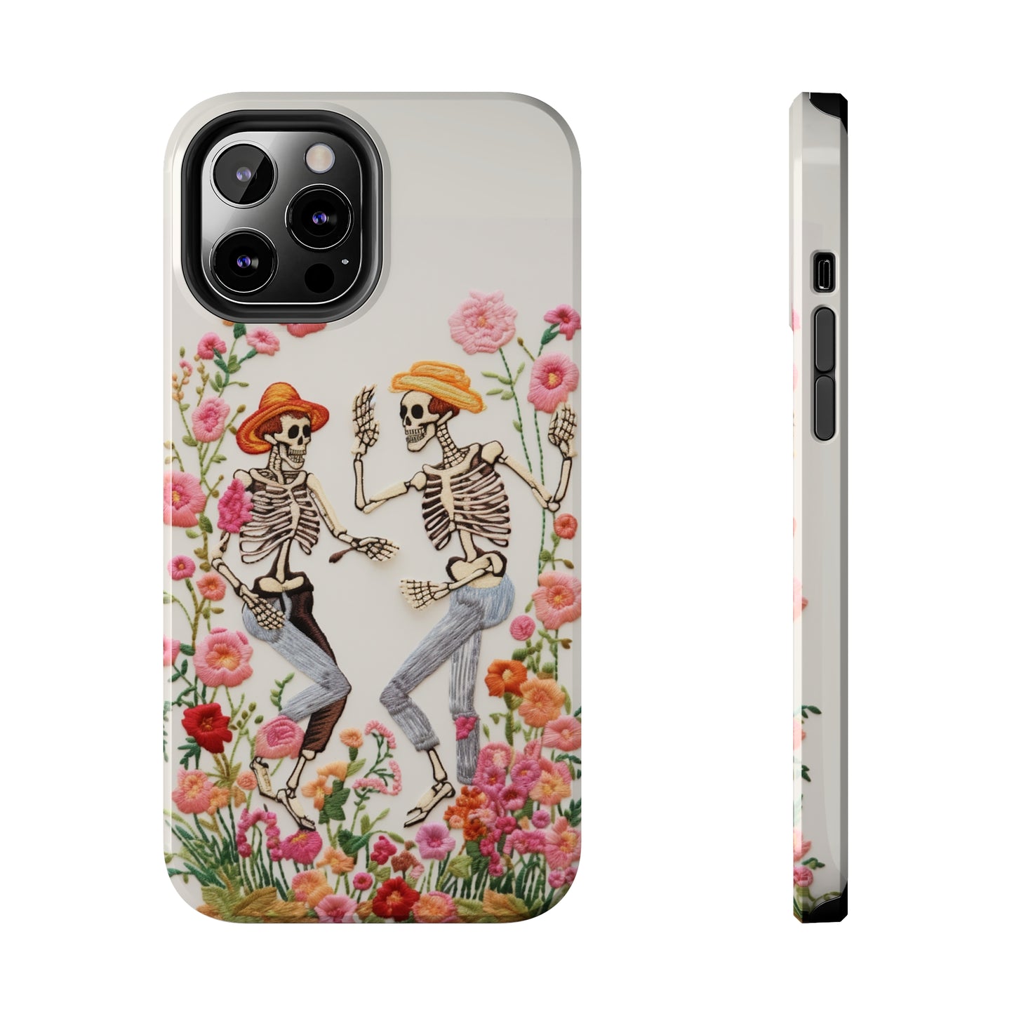 Dancing Halloween Skeletons Embroidery iPhone Case | iPhone X to iPhone 14 Pro Max