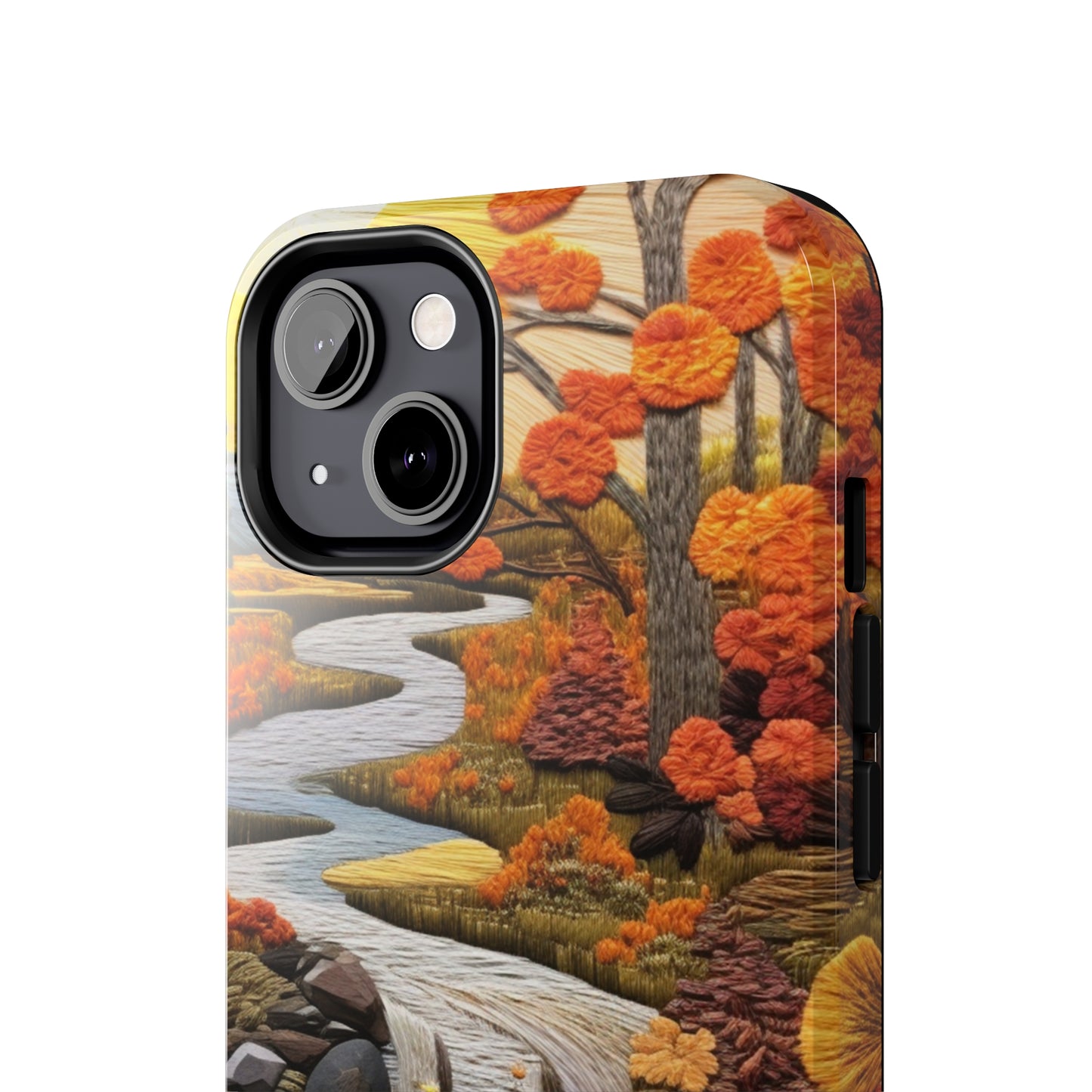 Enchanting Fall Landscape Phone Case | Vintage Boho Embroidery Style