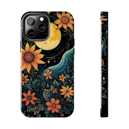 Boho Meets Cottagecore: Floral Sun, Moon & Stars iPhone Case – A Celestial Delight