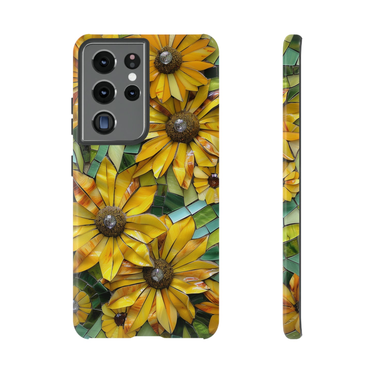 Yellow and Gold Daisy Mosaic Stained Glass Phone Case for iPhone 15, 14, Pro Max, 13, 12 & Samsung Galaxy S23, S22, S21, Google Pixel