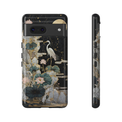 Heron and Moon Floral Zen Art Phone Case