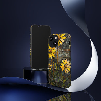 Yellow and Gold Daisy Mosaic Stained Glass Phone Case for iPhone 15, 14, Pro Max, 13, 12 & Samsung Galaxy S23, S22, S21, Google Pixel