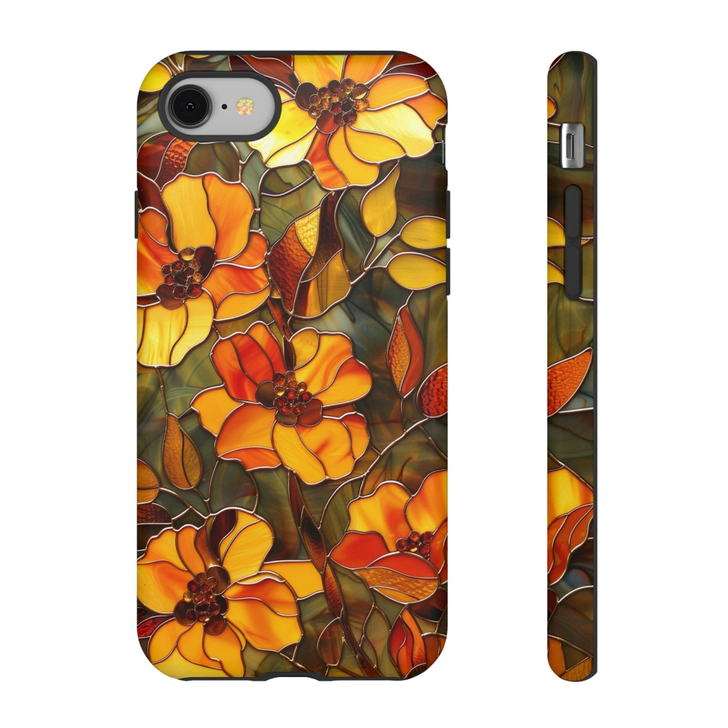 Orange Floral Phone Case Stained Glass Style