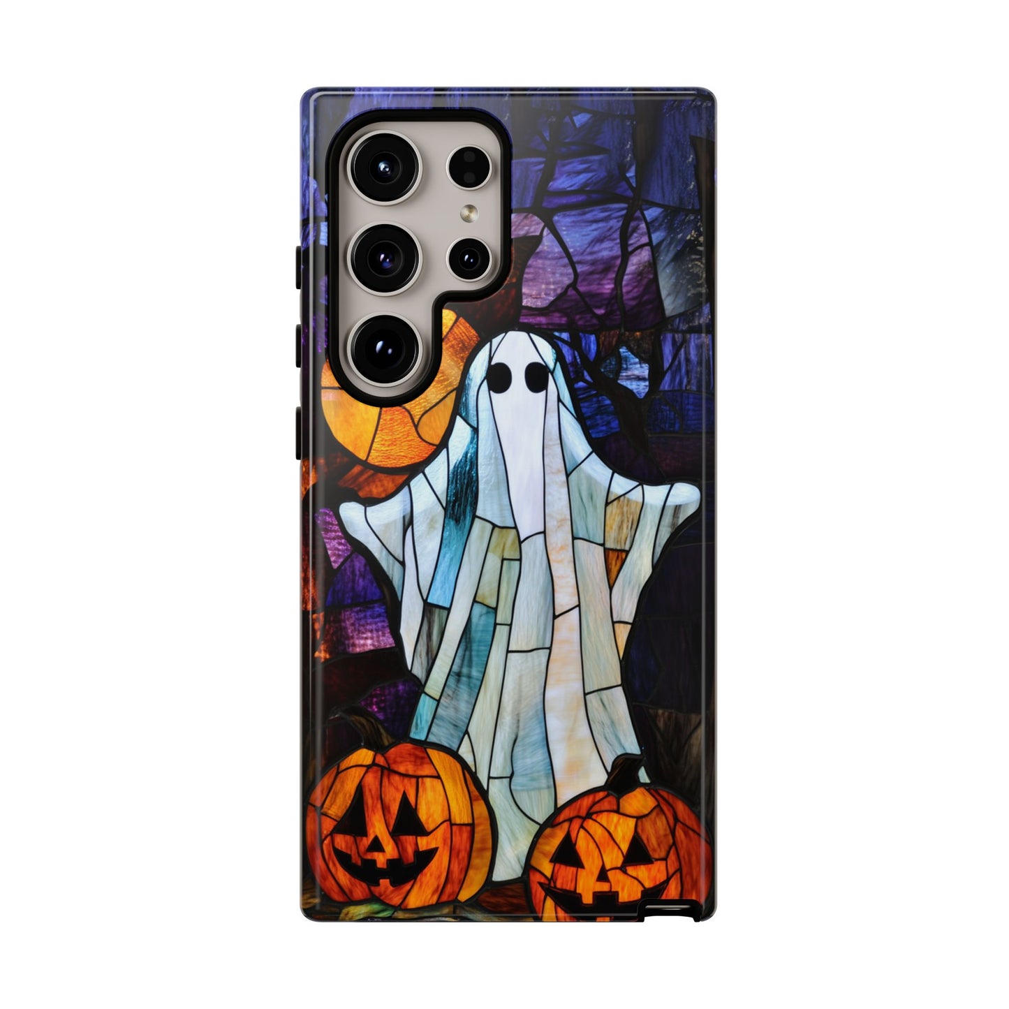 Stained Glass Halloween Ghost and Jack-o'-Lanterns Phone Cover