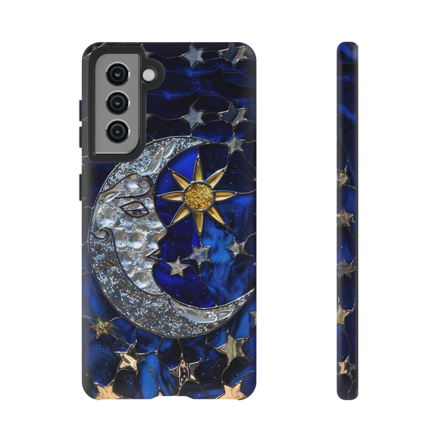 Cosmic Moon & Stars Stained Glass Starry Night Phone Case